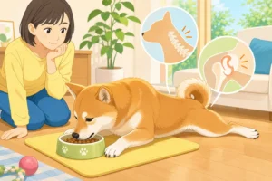 愛犬が食事中に伏せる仕草は首や関節のサインかも