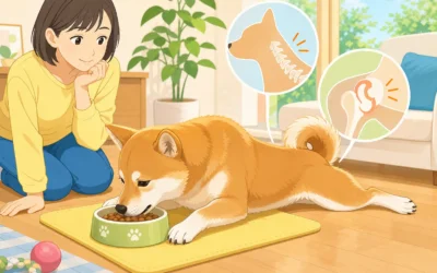 愛犬が食事中に伏せる仕草は首や関節のサインかも