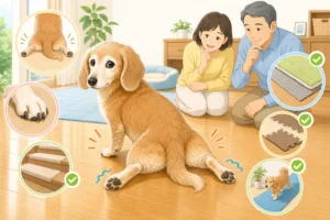 シニア犬の後脚が開く原因とフローリング滑り対策チェック
